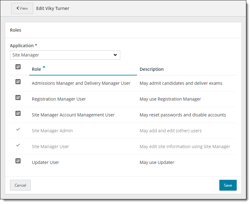 Edit Admin roles Edit the Admin user account roles.
